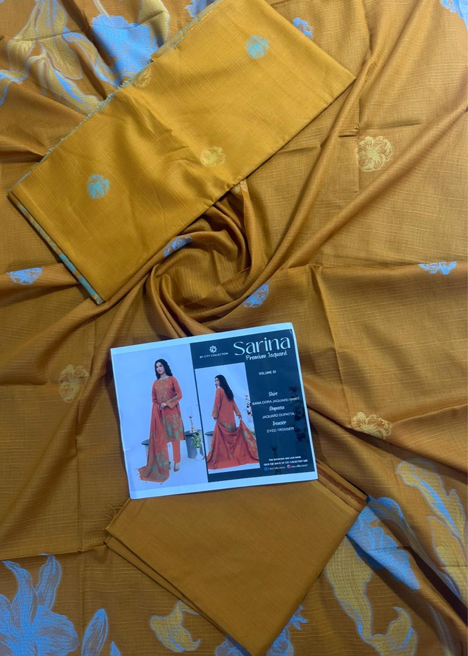 ✨ SARINA Unstitched Jacquard 3-Piece Collection ✨ Mustard SeaGreen