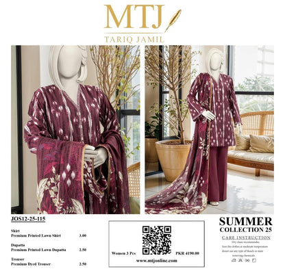 MTJ Summer Collection 2025 | 3 Piece Unstitched Digital Printed Lawn | Airjet Lawn Shirt, Dupatta & Trouser 🔥