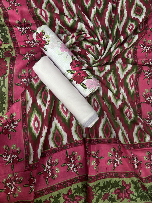 Bin Saeed Pink Rose Printed Cotton 3Pcs