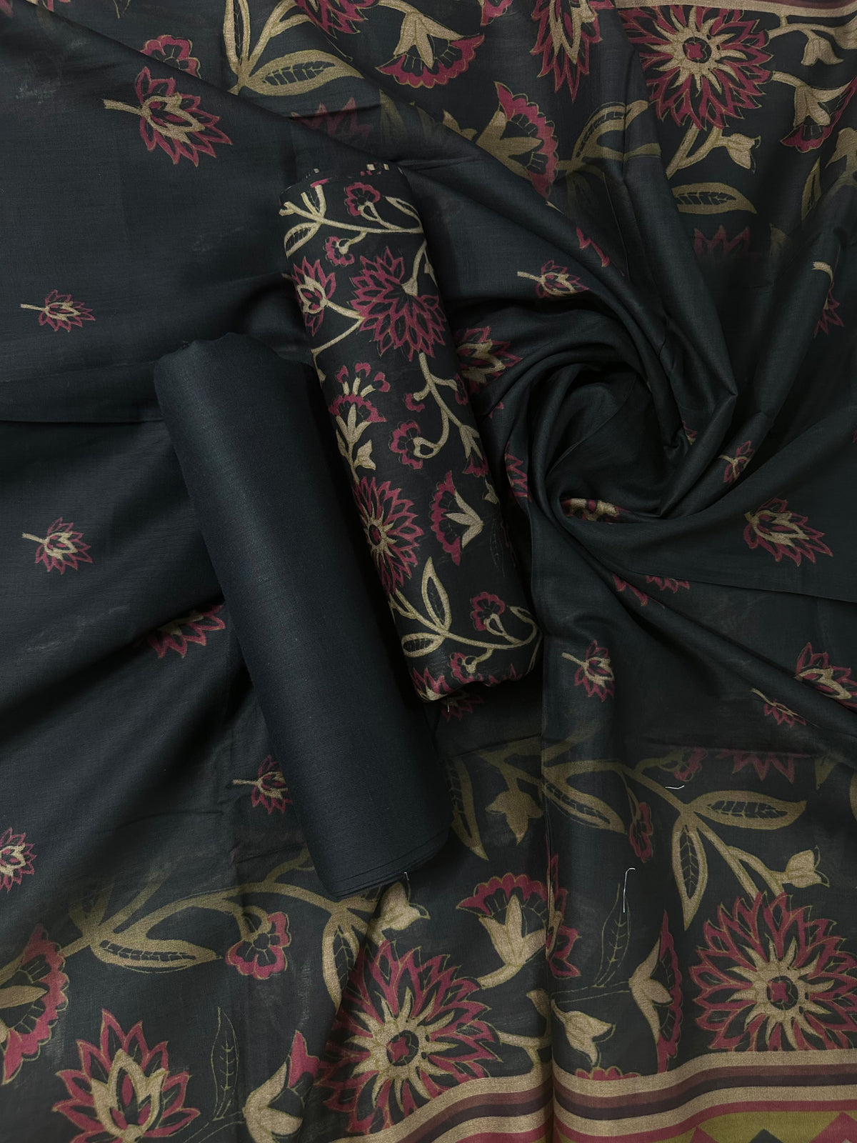 Bin Saeed Charcoal Printed Cotton 3Pcs