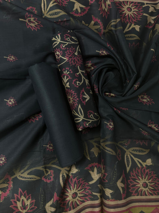 Bin Saeed Charcoal Printed Cotton 3Pcs
