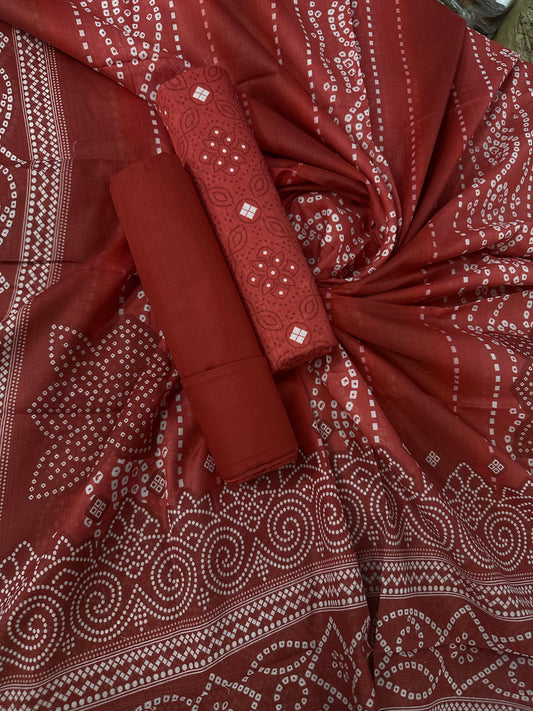 Bin Saeed Red Printed Cotton 3Pcs