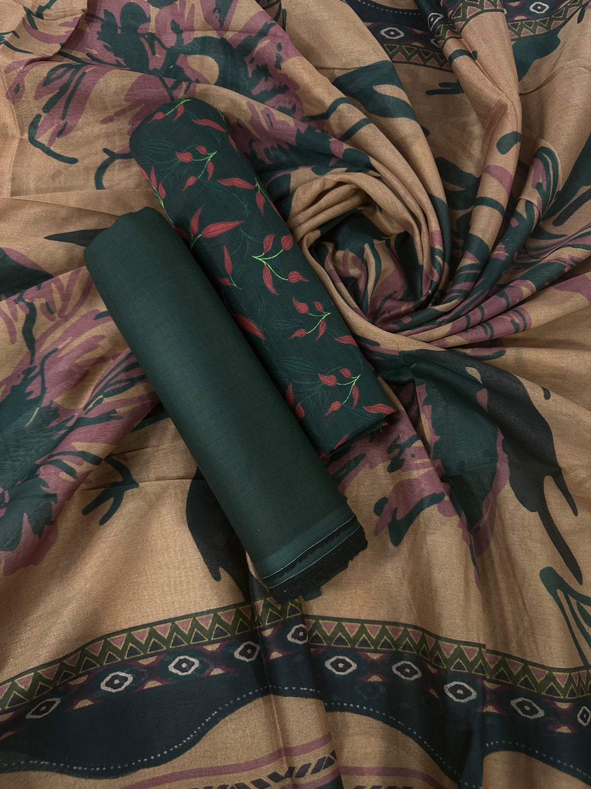 Bin Saeed Teal Printed Cotton 3Pcs
