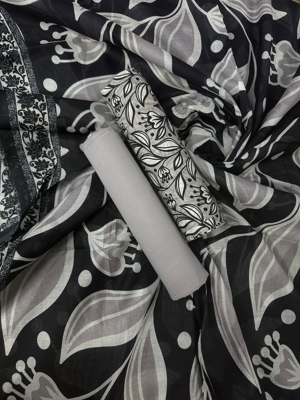 Bin Saeed Grey Printed Cotton 3Pcs