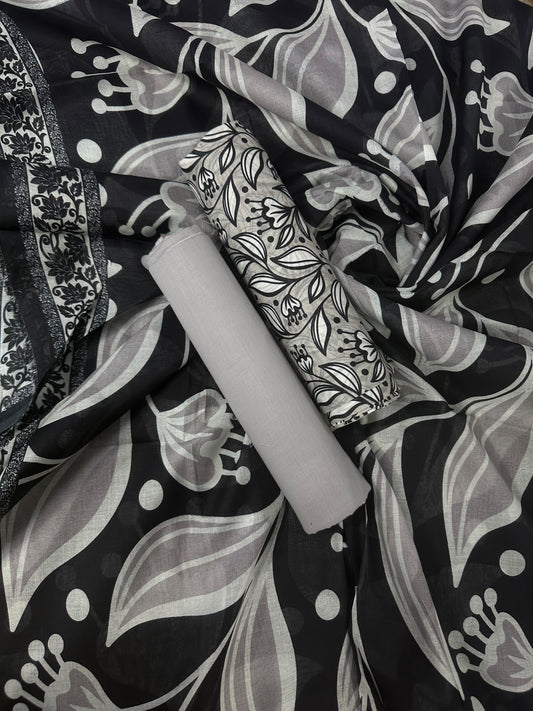 Bin Saeed Grey Printed Cotton 3Pcs