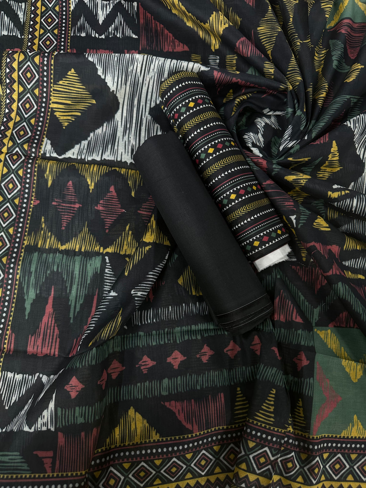 Bin Saeed Black Chundri Printed Cotton 3Pcs