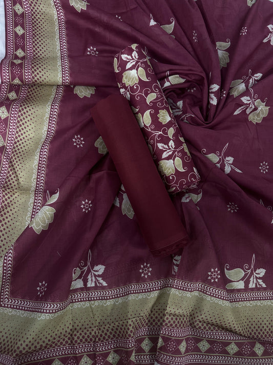 Bin Saeed Plum Printed Cotton 3Pcs