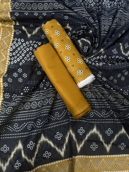 Bin Saeed Ochre Printed Cotton 3Pcs