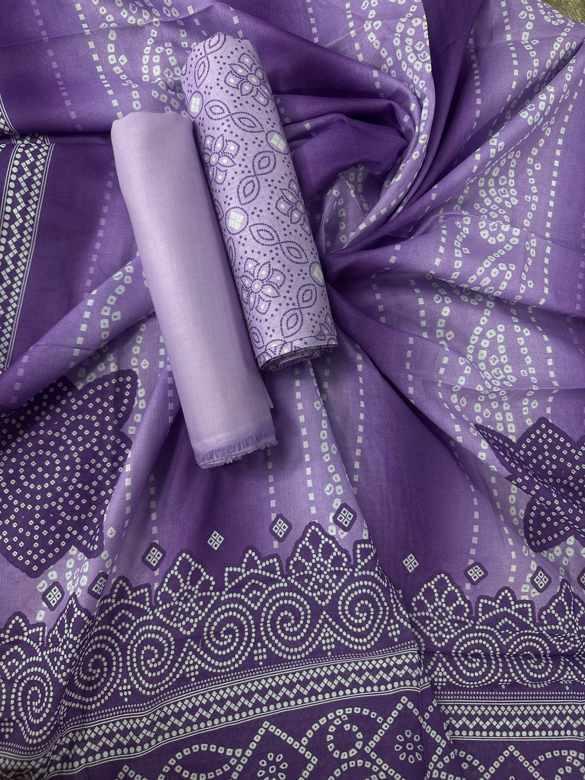 Bin Saeed Lavender Printed Cotton 3Pcs
