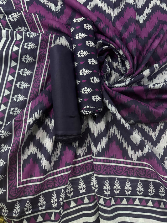 Bin Saeed Dark Purple Printed Cotton 3Pcs