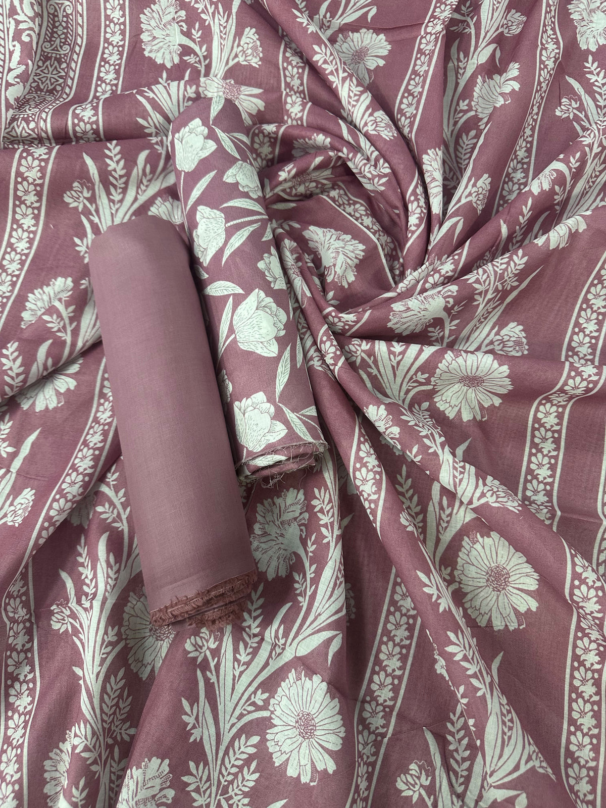 Bin Saeed Dusty Pink Printed Cotton 3Pcs