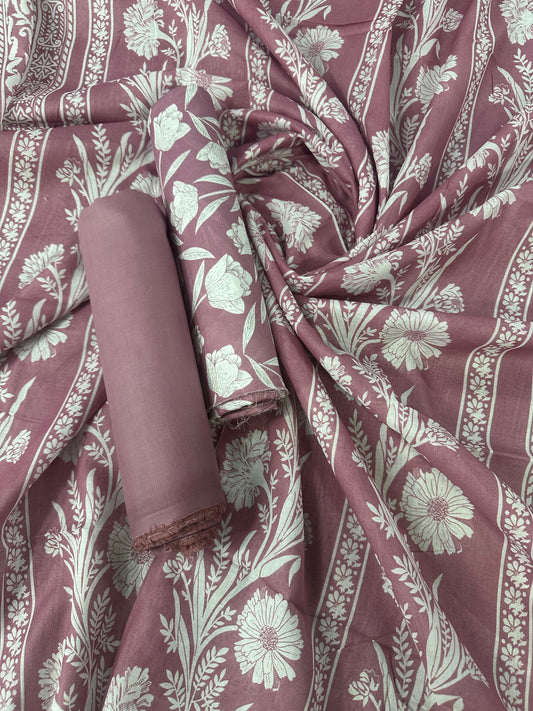 Bin Saeed Dusty Pink Printed Cotton 3Pcs