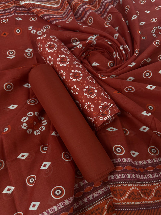 Bin Saeed Terracotta Printed Cotton 3Pcs
