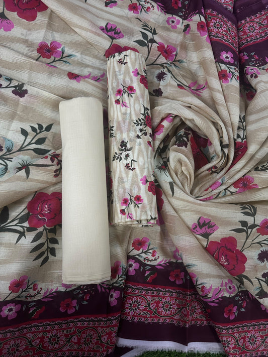 Bin Saeed Beige Printed Cotton 3Pcs