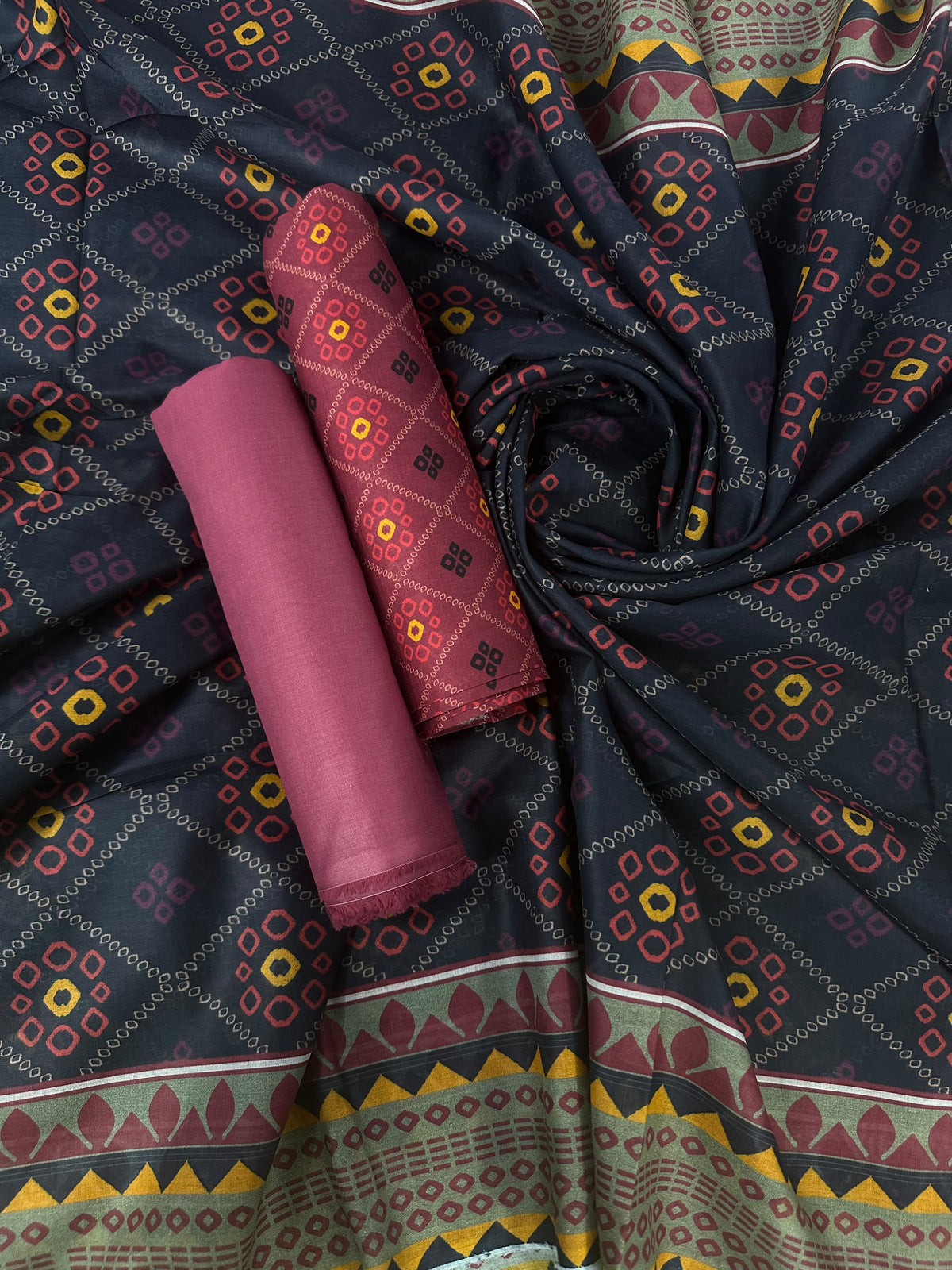 Bin Saeed Maroon Printed Cotton 3Pcs