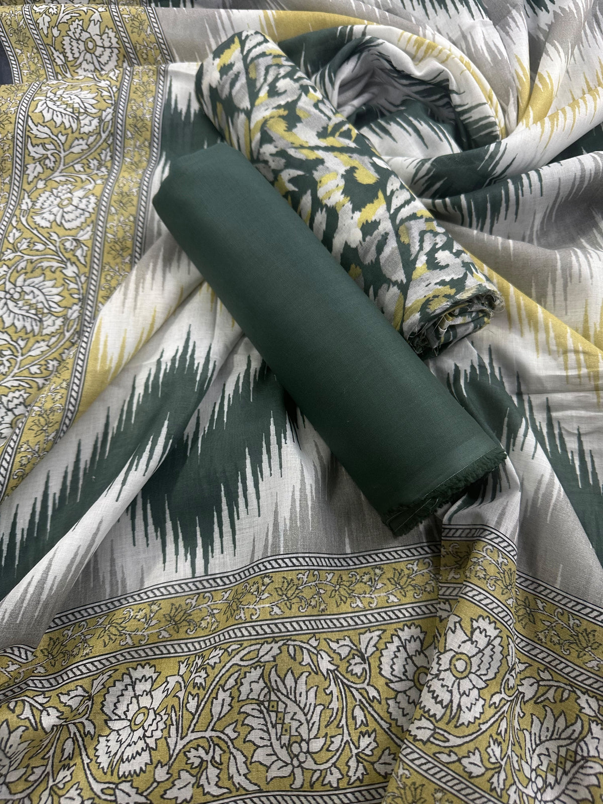Bin Saeed Green Printed Cotton 3Pcs