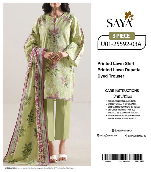 🔰💖 SAYA SUMMER COLLECTION 💖🔰✨ 3 PIECE UNSTITCHED LAWN ✨U01-25592-03A