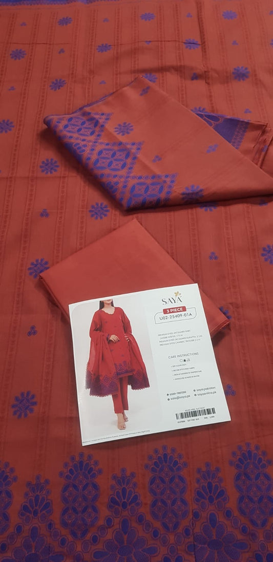 Saya Unstitched Jacquard 100% Original Cotton 3 PCs Suit In WHOLESALE PRICE 💯✨
