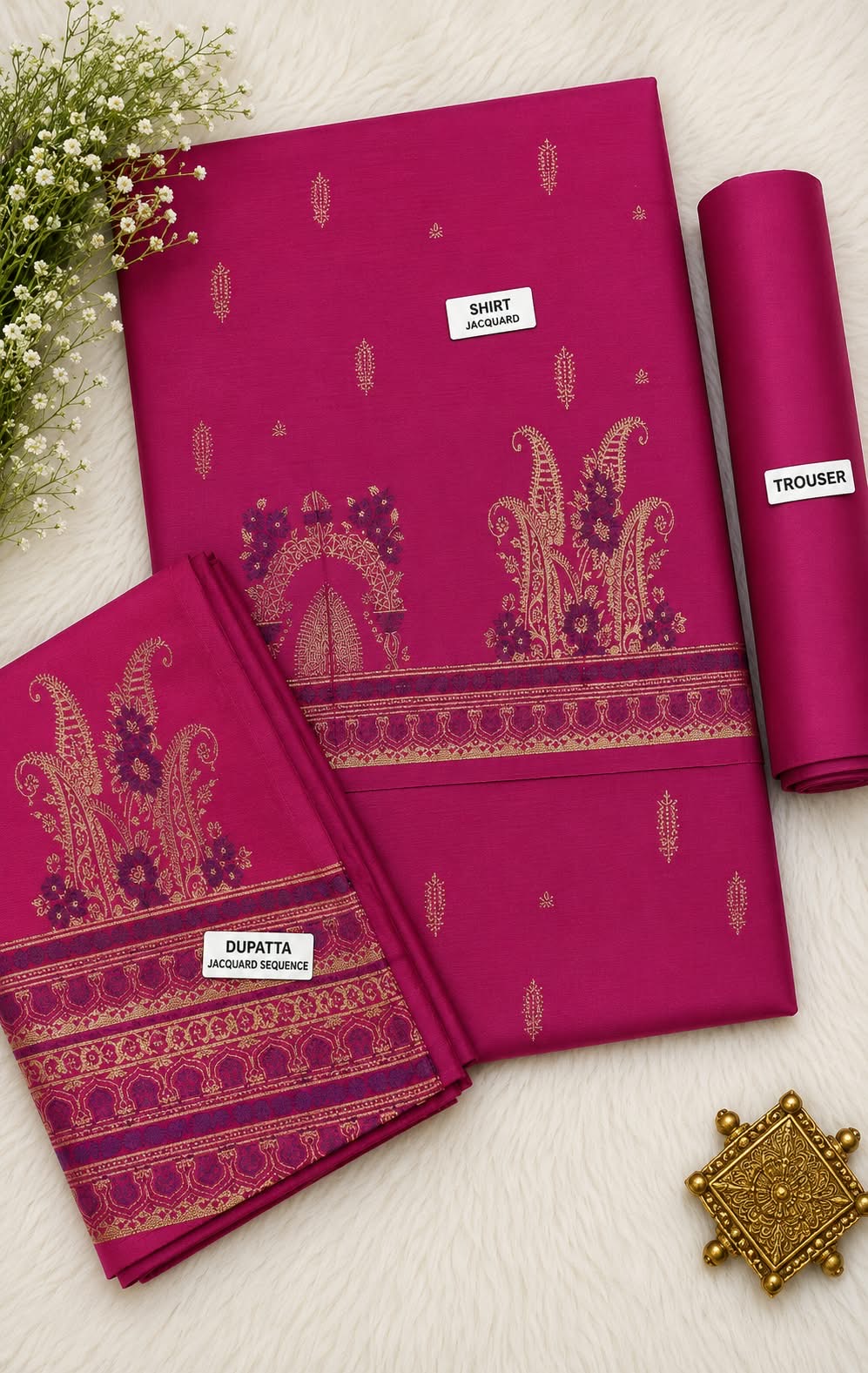Zaman Dark Pink Jacquard 3Pcs