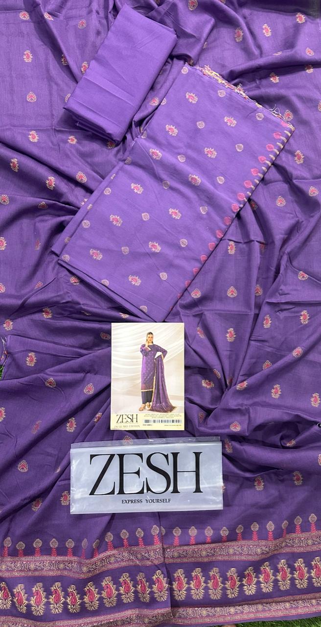 ZESH Unstitched Jacquard 100% Original 3 PCs Suit In WHOLESALE PRICE 💯✨