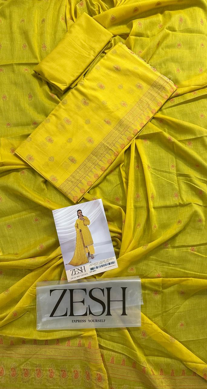 ZESH Unstitched Jacquard 100% Original 3 PCs Suit In WHOLESALE PRICE 💯✨