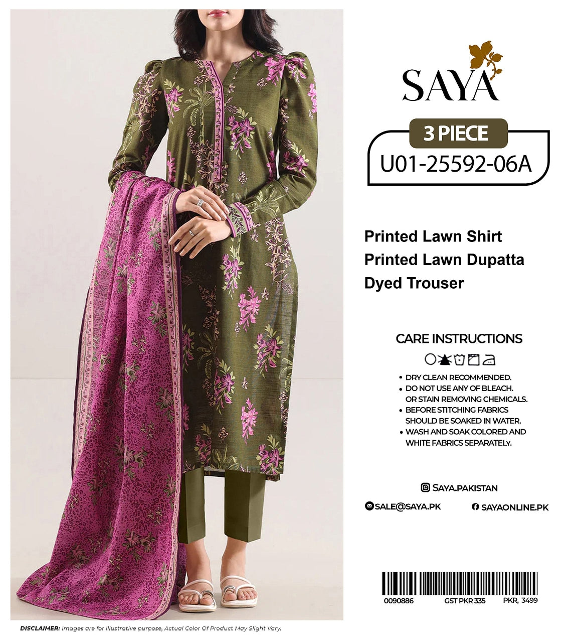 🔰💖 SAYA SUMMER COLLECTION 💖🔰✨ 3 PIECE UNSTITCHED LAWN ✨U01-25592-06A