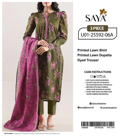 🔰💖 SAYA SUMMER COLLECTION 💖🔰✨ 3 PIECE UNSTITCHED LAWN ✨U01-25592-06A
