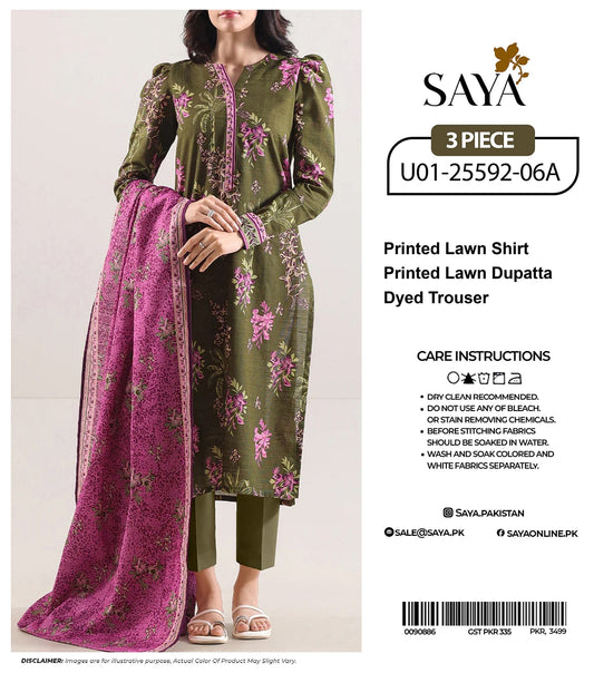 🔰💖 SAYA SUMMER COLLECTION 💖🔰✨ 3 PIECE UNSTITCHED LAWN ✨U01-25592-06A