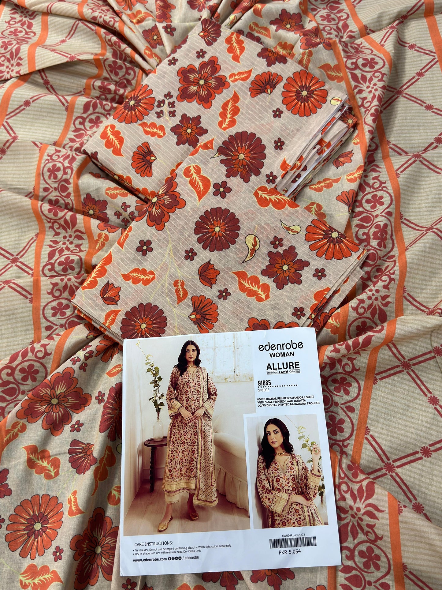 🌸 Edenrobe Banadora 🌸 Lawn Unstitched 3 Pieces in Wholesale Price 🔥🧡
