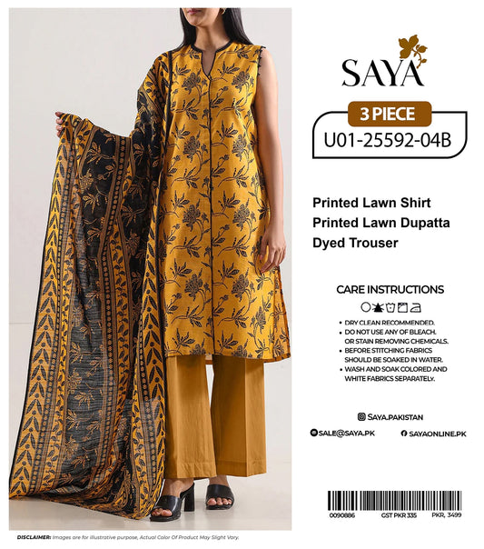 🔰💖 SAYA SUMMER COLLECTION 💖🔰✨ 3 PIECE UNSTITCHED LAWN ✨U01-25592-04B