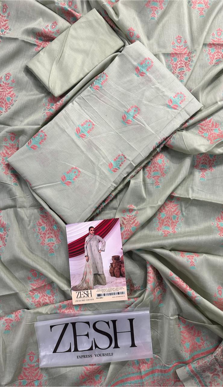 ZESH Unstitched Jacquard 100% Original 3 PCs Suit In WHOLESALE PRICE 💯✨