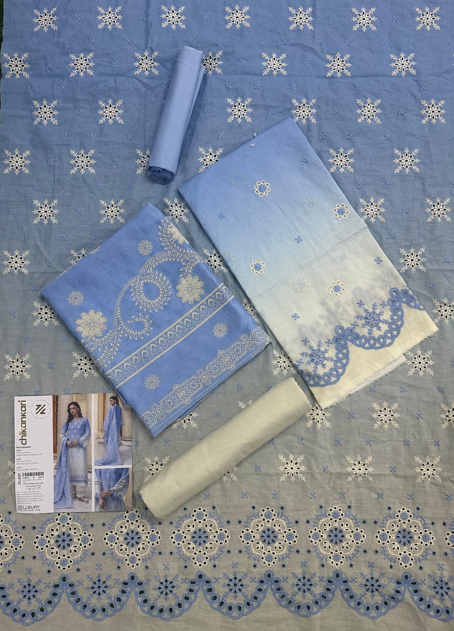 🌸✨ Zellbury Signature Unstitched Fancy Chikankari Luxury 3 Pieces ✨🌸