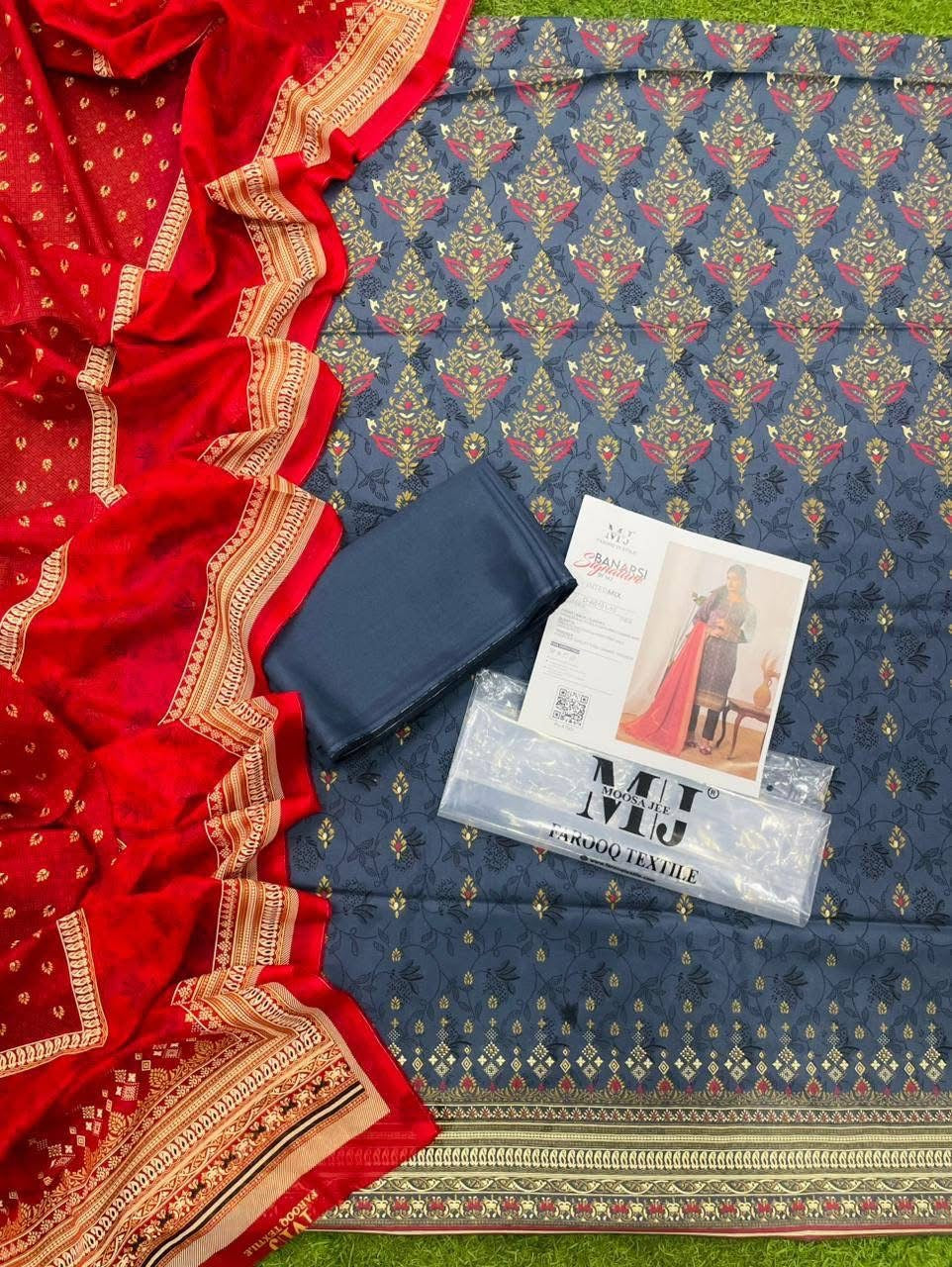 ✨ Gold Paste Printed by MJ ✨ Lawn Unstitched Lawn 100% Original Lawn 3 Pieces ❤️🔥
