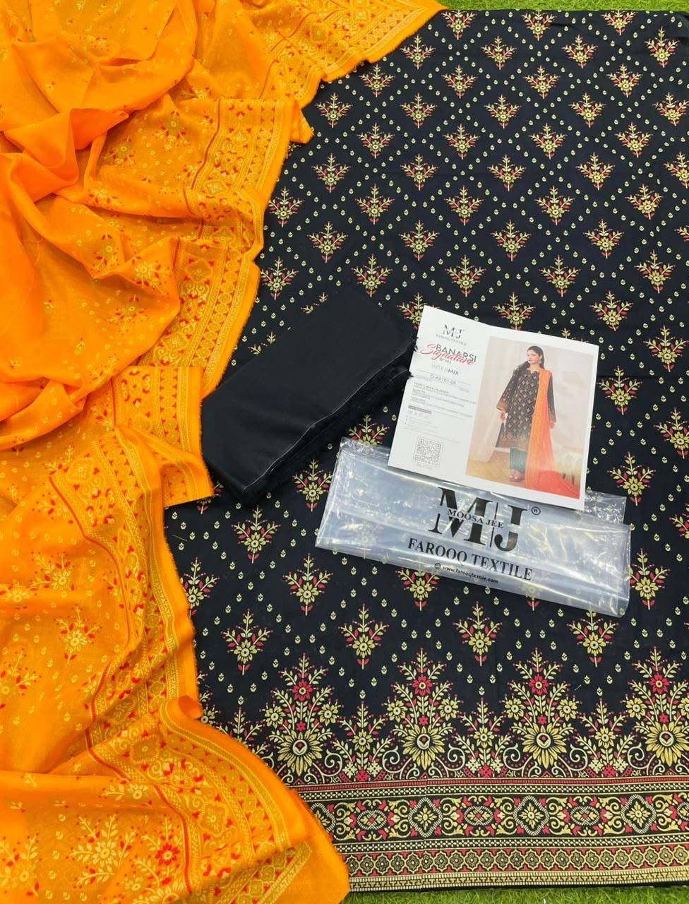 ✨ Gold Paste Printed by MJ ✨ Lawn Unstitched Lawn 100% Original Lawn 3 Pieces ❤️🔥