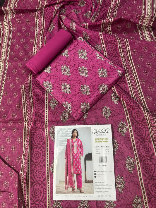 MALAIKA Unstitched Lawn 100% Original 3 PCs Suit In WHOLESALE PRICE