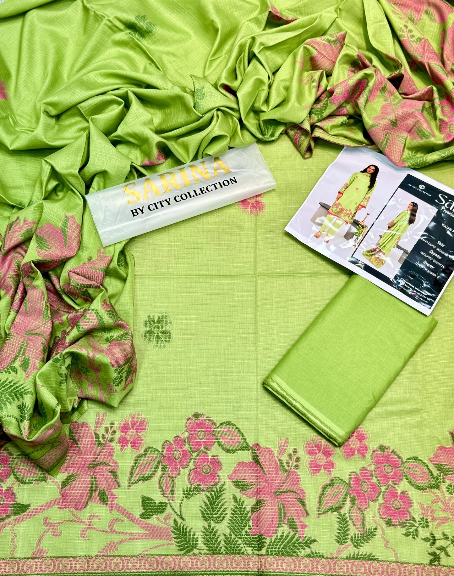 ✨ SARINA Unstitched Jacquard 3-Piece Collection ✨ PISTA PINK JACQUARD