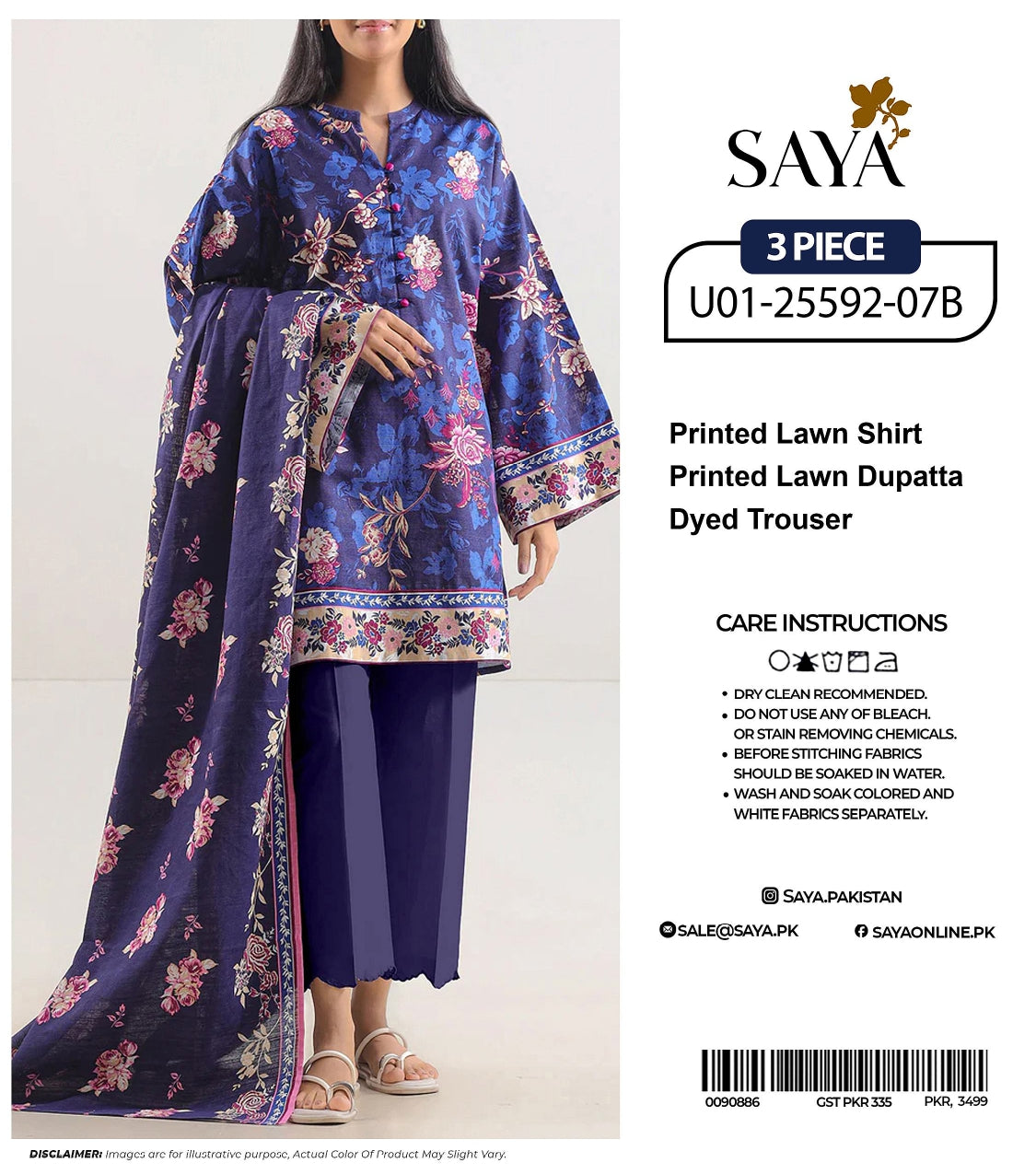 🔰💖 SAYA SUMMER COLLECTION 💖🔰✨ 3 PIECE UNSTITCHED LAWN ✨U01-25592-07B