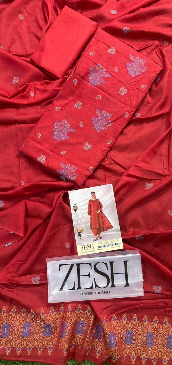 ZESH Unstitched Jacquard 100% Original 3 PCs Suit In WHOLESALE PRICE 💯✨