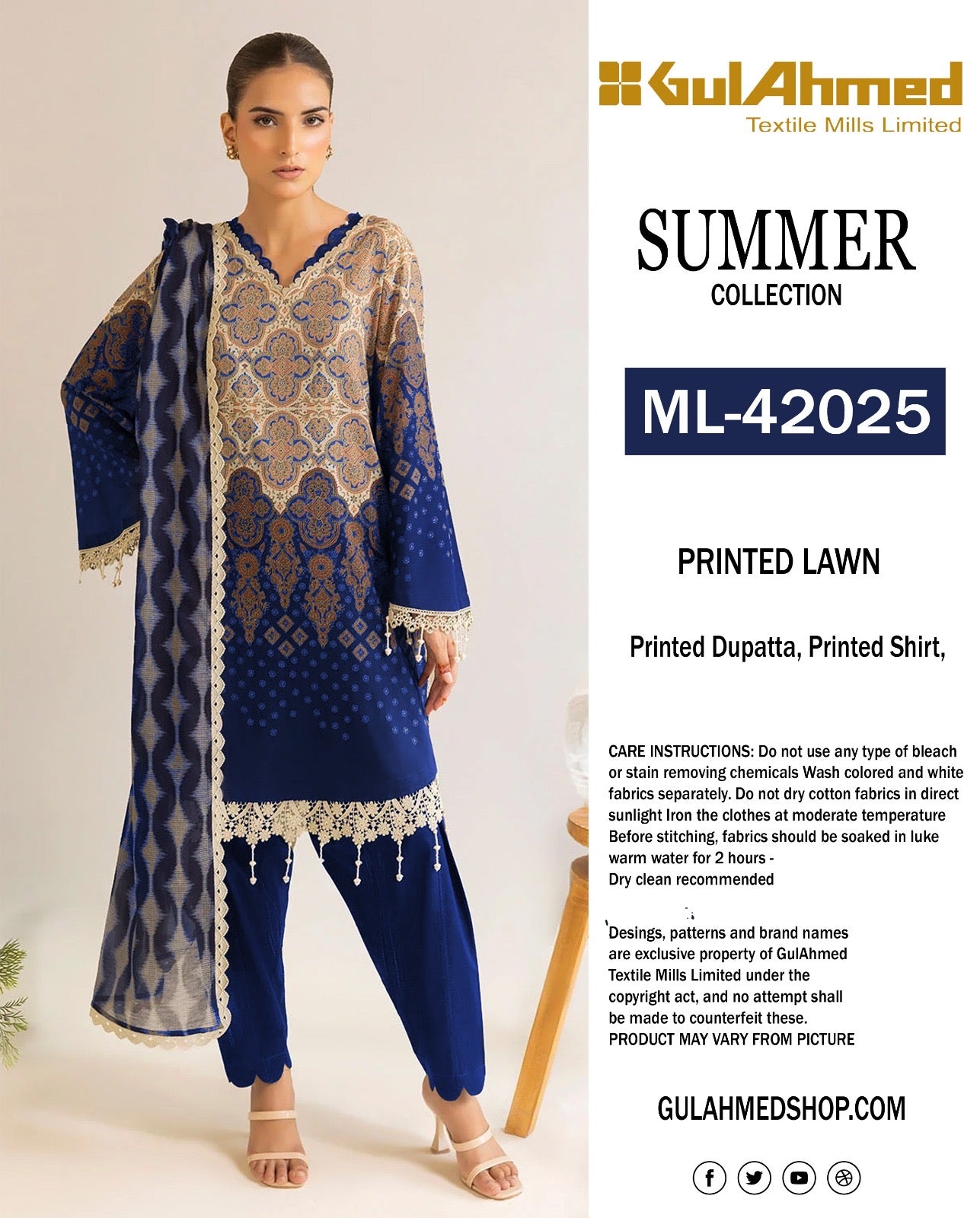 🌸 GulAhmed Summer Collection 2025 🌸 Premium 3 Piece Unstitched Lawn Suits featuring elegant digital prints and soft dyed cotton trousers.