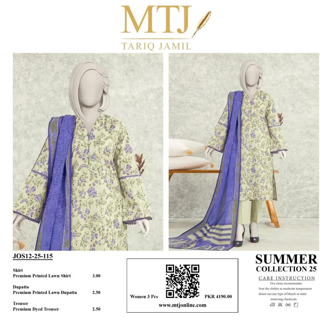 MTJ Summer Collection 2025 | 3 Piece Unstitched Digital Printed Lawn | Airjet Lawn Shirt, Dupatta & Trouser 🔥