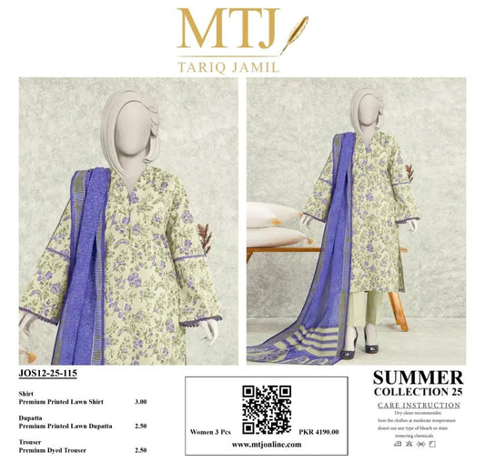 MTJ Summer Collection 2025 | 3 Piece Unstitched Digital Printed Lawn | Airjet Lawn Shirt, Dupatta & Trouser 🔥