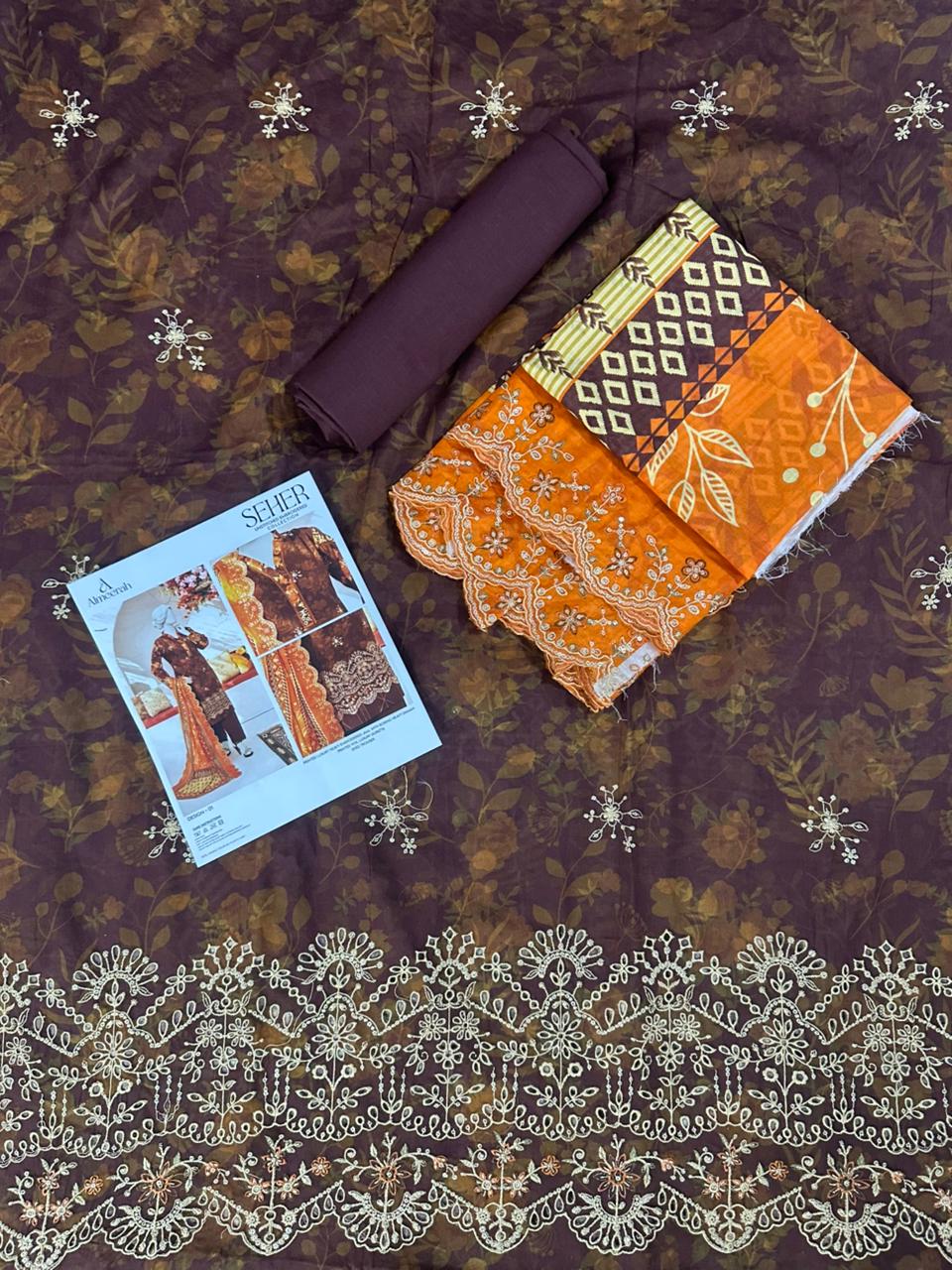🧡🔥 ALMEERAH Sehar Embroidery Cutwork Dupatta 3 Pieces 🔥❤️