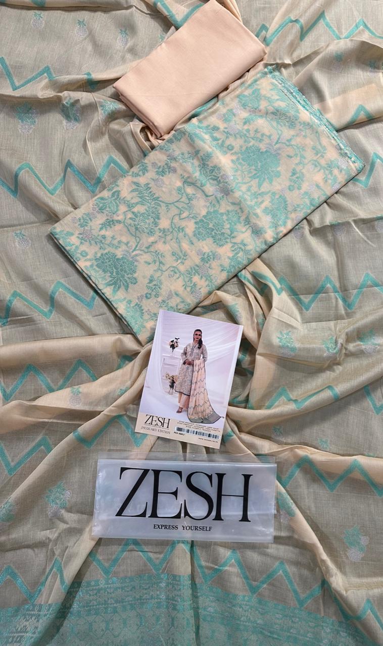 ZESH Unstitched Jacquard 100% Original 3 PCs Suit In WHOLESALE PRICE 💯✨