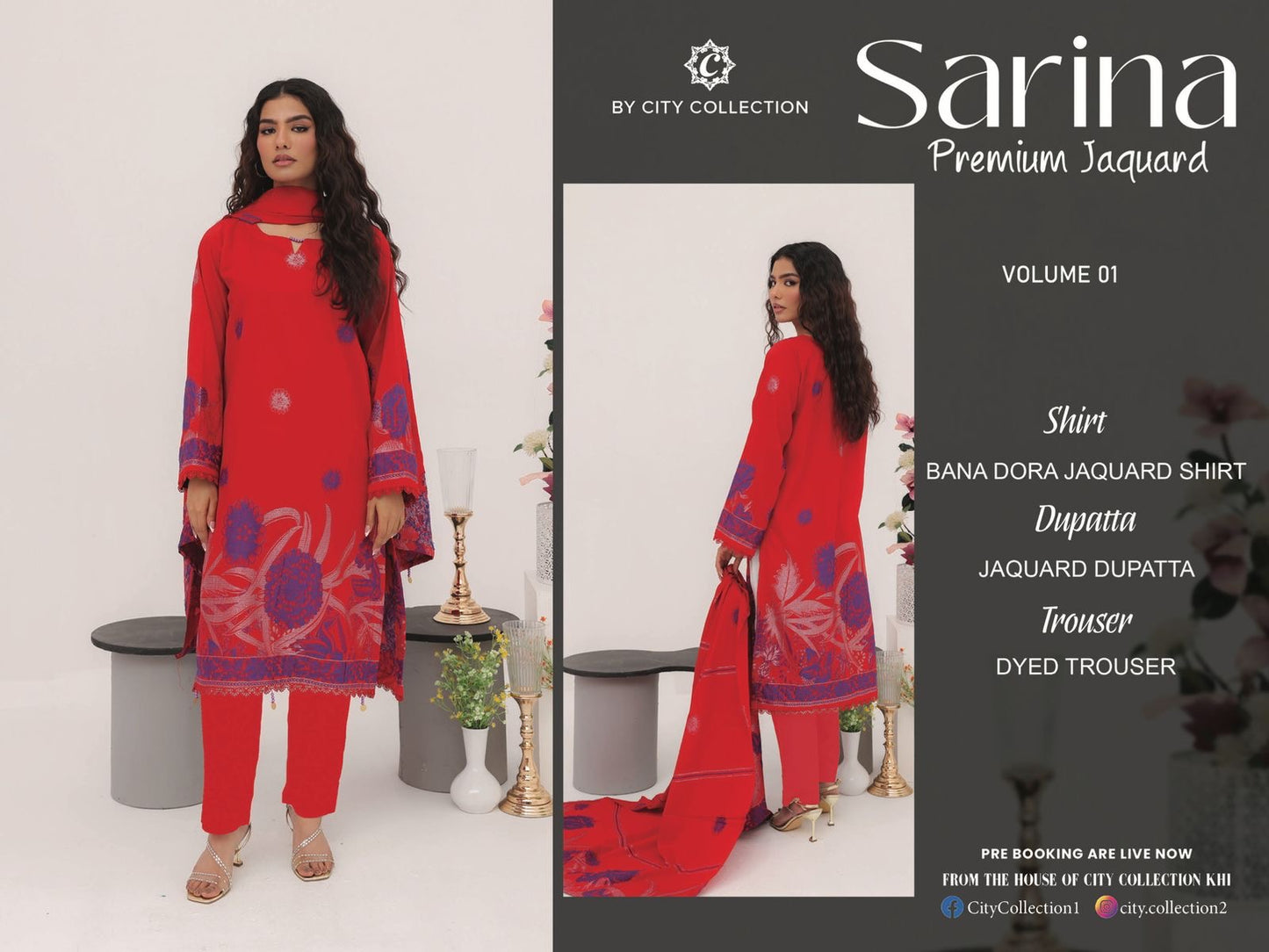 ✨ SARINA Unstitched Jacquard 3-Piece Collection ✨ RED ROYAL BLUE