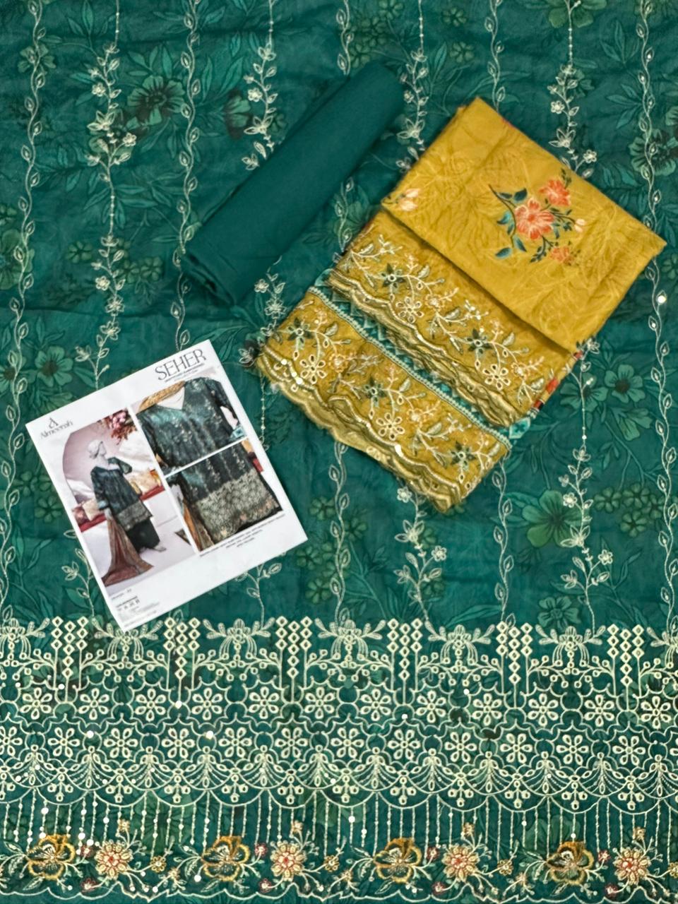 🧡🔥 ALMEERAH Sehar Embroidery Cutwork Dupatta 3 Pieces 🔥❤️
