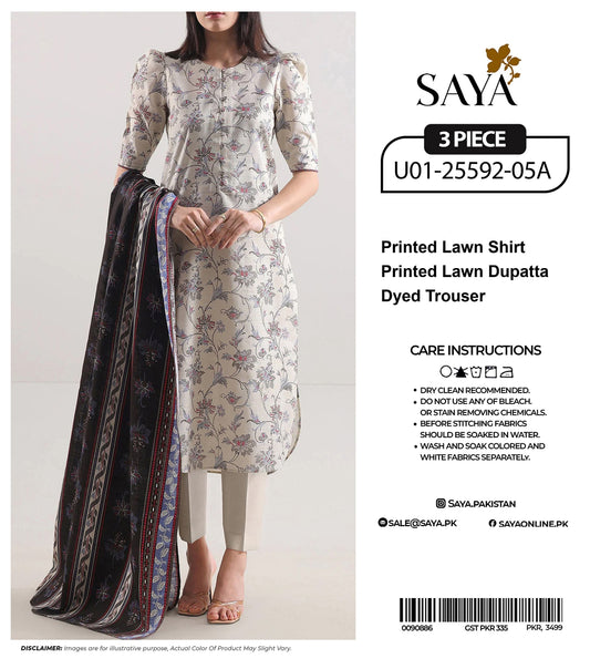 🔰💖 SAYA SUMMER COLLECTION 💖🔰✨ 3 PIECE UNSTITCHED LAWN ✨U01-25592-05A