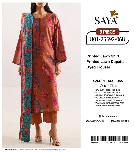 🔰💖 SAYA SUMMER COLLECTION 💖🔰✨ 3 PIECE UNSTITCHED LAWN ✨U01-25592-06B