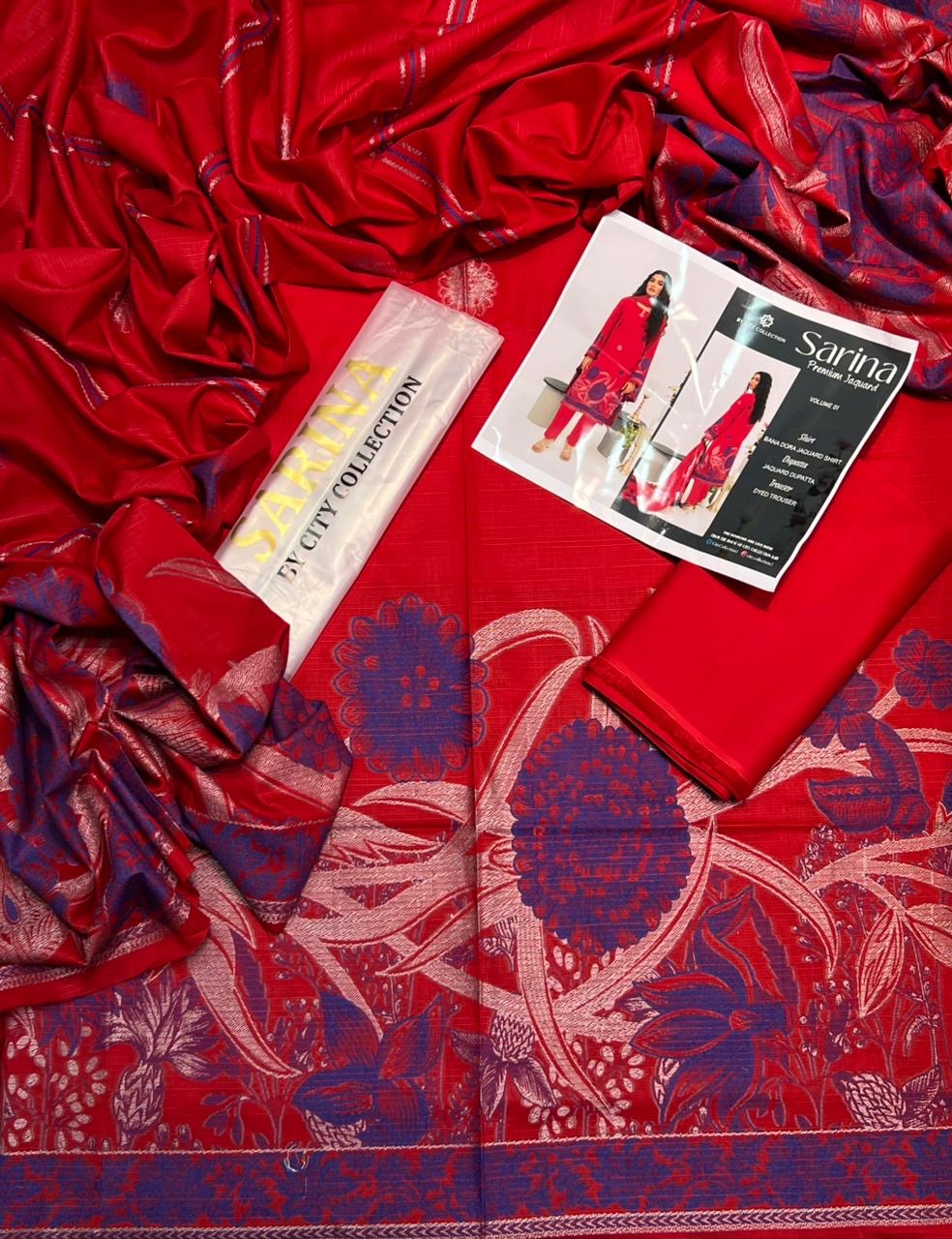 ✨ SARINA Unstitched Jacquard 3-Piece Collection ✨ RED ROYAL BLUE