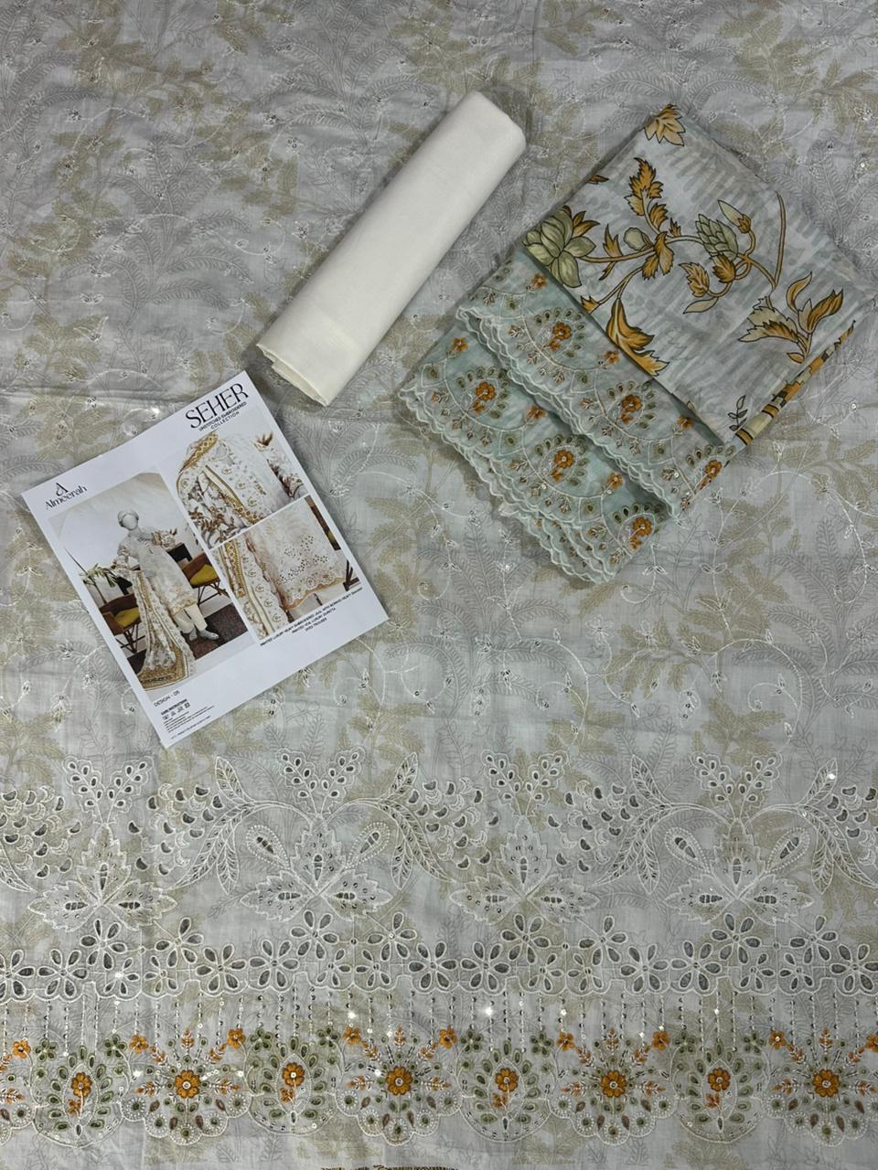 🧡🔥 ALMEERAH Sehar Embroidery Cutwork Dupatta 3 Pieces 🔥❤️