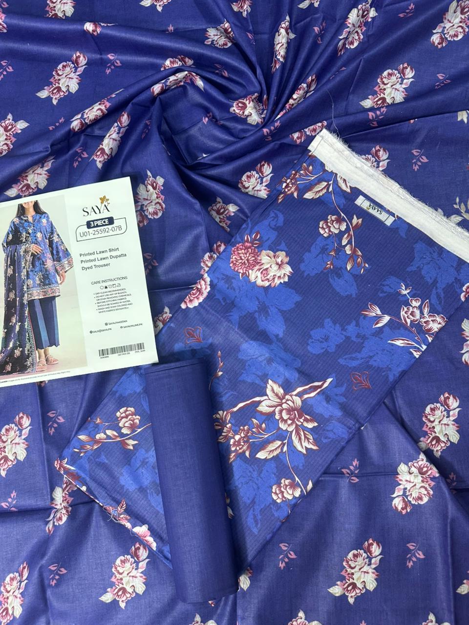 🔰💖 SAYA SUMMER COLLECTION 💖🔰✨ 3 PIECE UNSTITCHED LAWN ✨U01-25592-07B